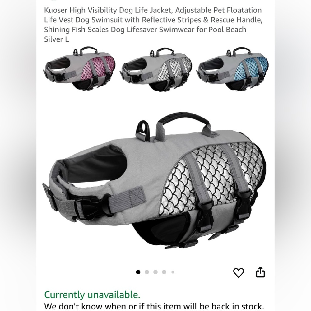 Kuoser Silver Dog Life Jacket with Reflective Fish Scales